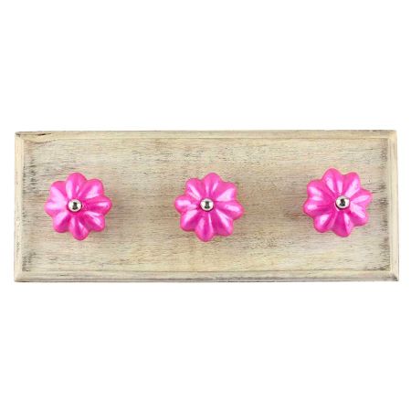 Solid Neon Pink Ceramic Melon Wooden Hook